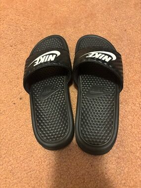 Nike Black Slides with White Logo Strap